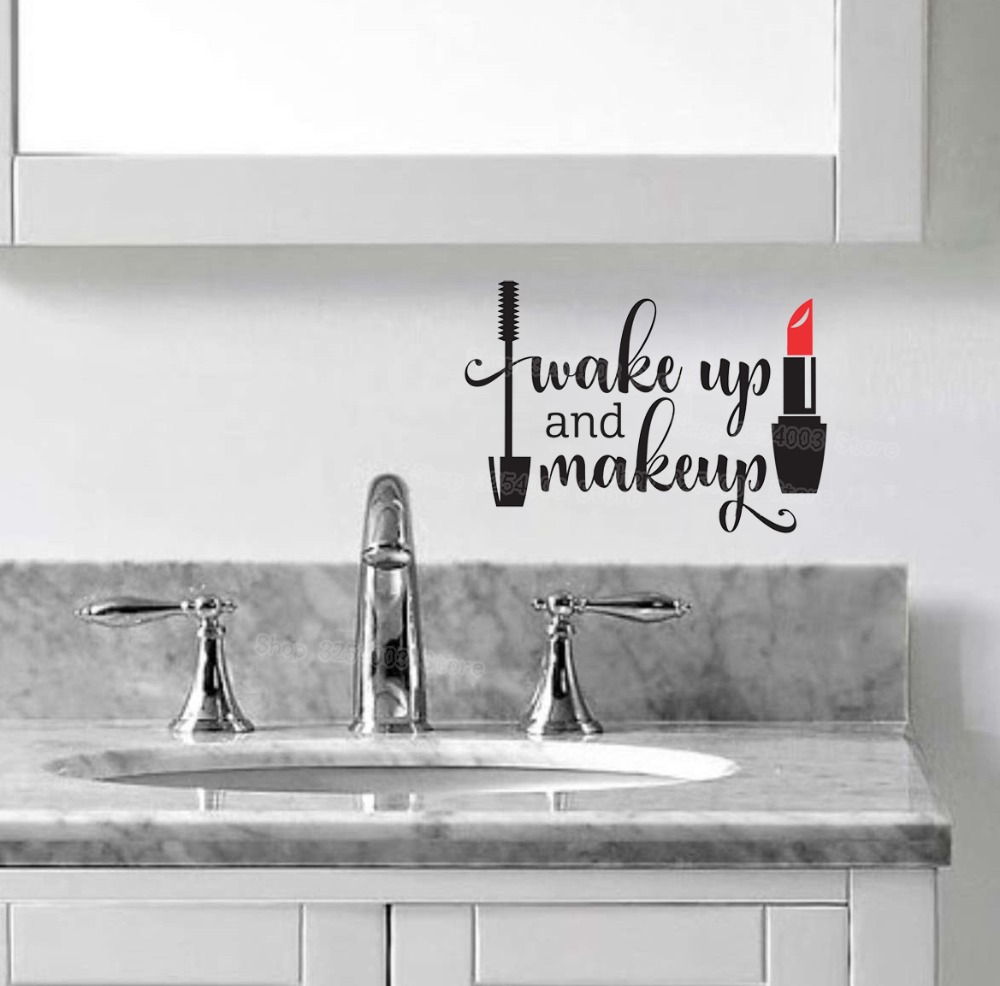 Wake Up and Makeup Vinyl Wall  - Beauty Makeup Lipstick ulasan dan harga